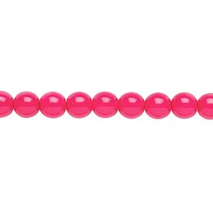 Bead, Czech dipped décor glass druk, fuchsia, 6mm round. Sold per 15-1/2" to 16" strand.