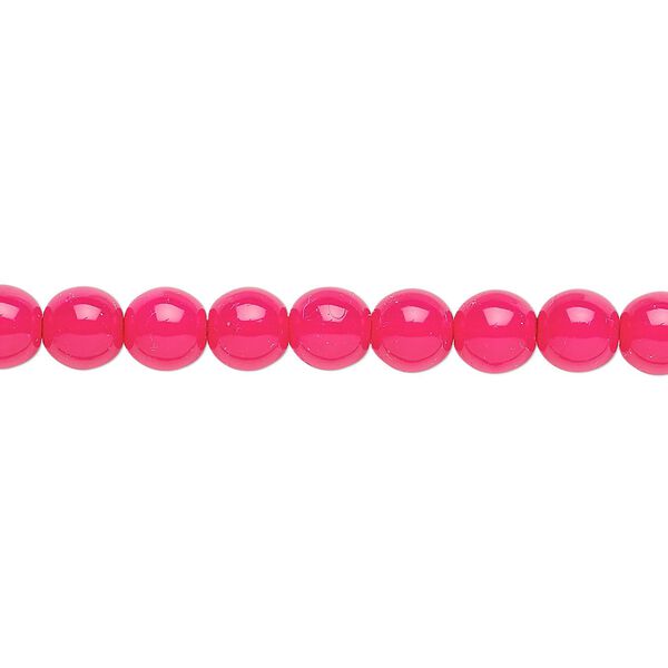 Bead, Czech dipped décor glass druk, fuchsia, 6mm round. Sold per 15-1/2" to 16" strand. image number 0