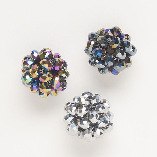 Bead, glass, silver/ gunmetal / clear AB and vitrail, 24mm round. Sold per pkg of 3. image number 0