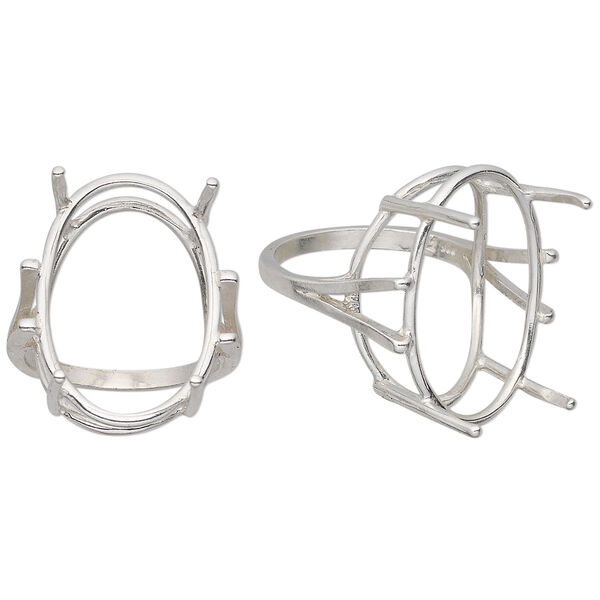 Ring, Sure-Set™, sterling silver, 25x18mm 4-prong oval basket setting, size 7. Sold individually. image number 0
