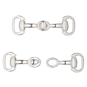 Clasp snaffle bit 1pkg1 "pewter" (zinc alloy), 2.5x.075 inch, silver-finished 1-strand