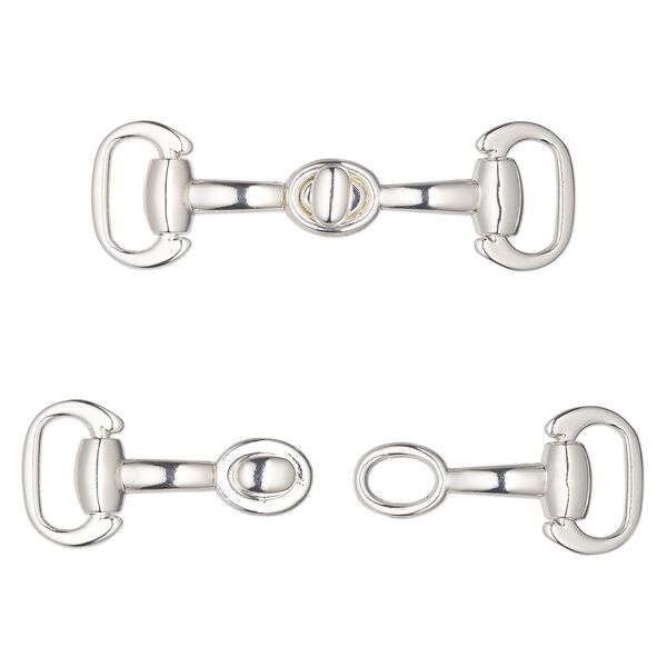 Clasp, silver-finished "pewter" (zinc-based alloy), 2-1/2 x 3/4-inch snaffle bit. Sold individually. image number 0