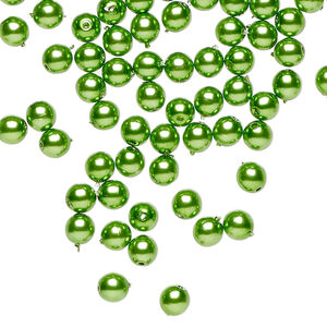 Bead 1pkg100, Czech pearl-coated glass druk, opaque green, 4mm round.