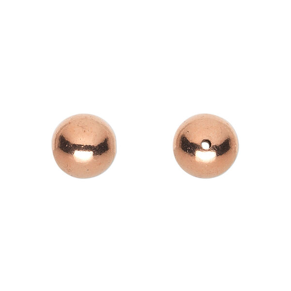 Bead, shiny copper, 10mm hollow smooth round. Sold per pkg of 10. image number 0