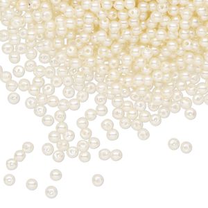 Bead, acrylic, cream pearl, 2.5mm round. Sold per 1-ounce pkg, approximately 5115 beads.