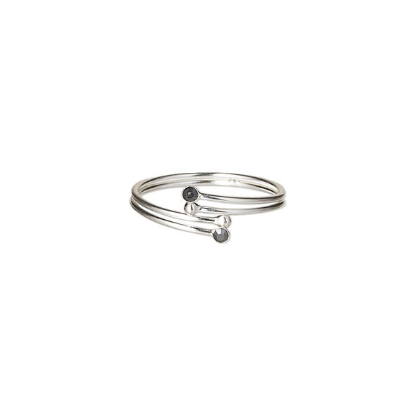 Toe ring, Create Compliments®, sterling silver and crystal, black, 9mm wide, adjustable. Sold individually. image number 0