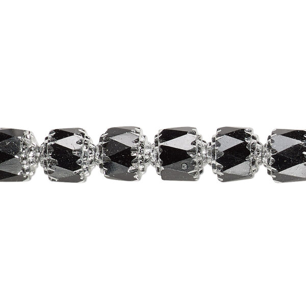 Bead, Czech glass, opaque jet and metallic silver, 8mm round cathedral. Sold per 15-1/2" to 16" strand. image number 0