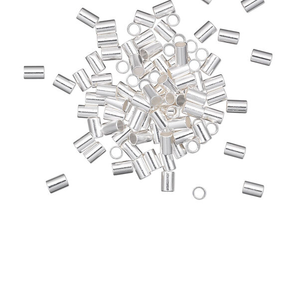 Crimp, silver-plated brass, 3x2mm tube, 1.4mm inside diameter. Sold per pkg of 500. image number 0