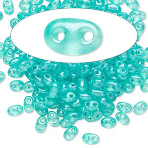 Seed bead, Preciosa Twin™ Czech glass, pkg/10g, 5x2.5mm oval, translucent green terra pearl clear, (08358).
