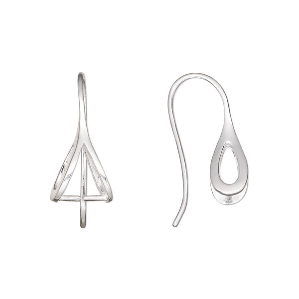Ear wire, sterling silver, pkg/pair, 20mm ice-pick with 5.5mm grip length, 19 gauge. image number 0
