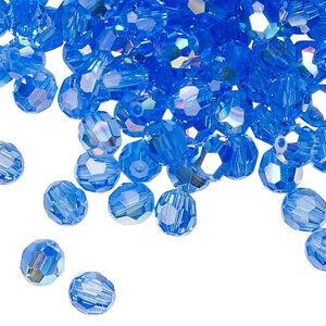 Bead 24pk sapphire AB, Preciosa Czech crystal 6mm round