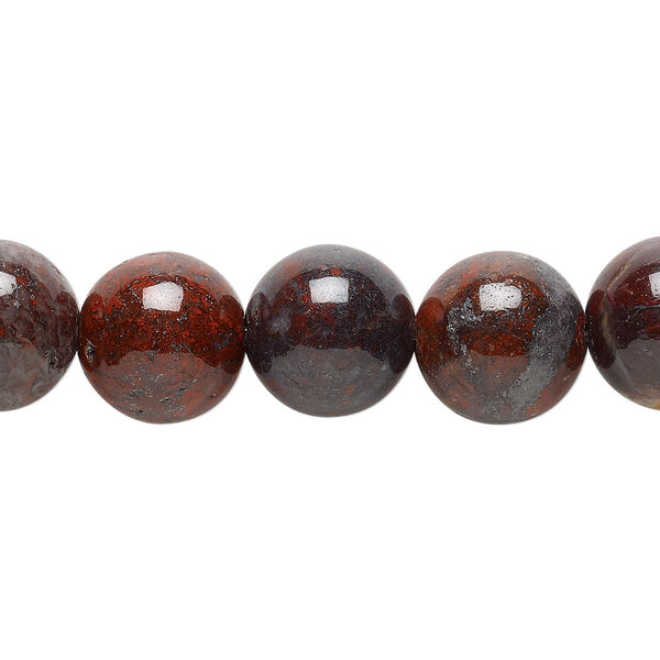 Bead, brecciated jasper (natural), 12mm round, B grade, Mohs hardness 6-1/2 to 7. Sold per 15-1/2" to 16" strand. image number 0