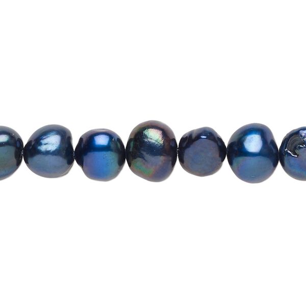 Freshwater pearl 1pkg1, flat-sided potato, 15 inch blue-green peacock 7-8mm cultured image number 0