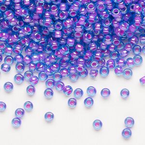 Seed bead, Preciosa Ornela Czech glass, pkg/50g, #8 rocaille, translucent pink-lined luster aquamarine, (61016).