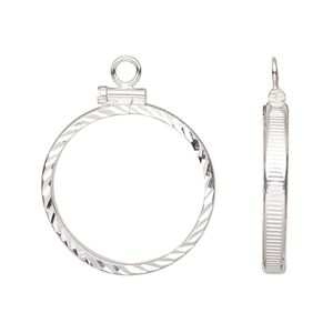 Drop, sterling silver, 23mm diamond-cut open round with 21mm screw-fastened flat round bezel setting. Sold individually.