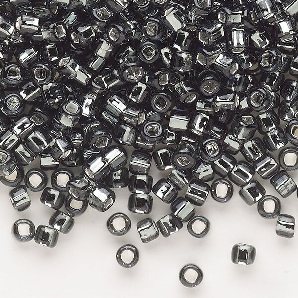 Seed bead, Dyna-Mites™, glass, silver-lined translucent gunmetal, #6 round with square hole. Sold per 40-gram pkg. image number 0