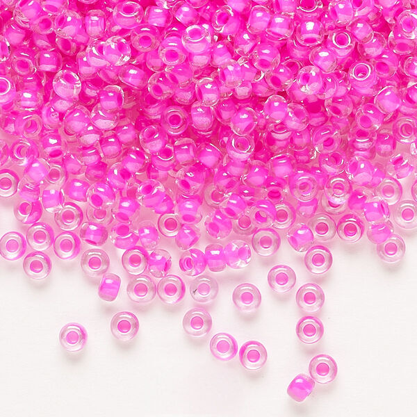 Seed bead, Preciosa Ornela Czech glass, pkg/500g, #8 rocaille, translucent pink-lined luster clear, (38177). image number 0