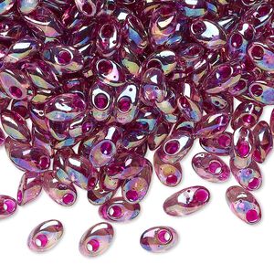 Seed bead, Miyuki, glass, pkg/250g, 7x4mm long magatama, translucent fuchsia inside dyed color smoky amethyst, (LMA-2170).