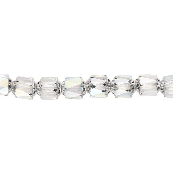 Bead, Czech dipped décor glass, clear Apollo AB, 6mm round cathedral. Sold per 15-1/2" to 16" strand. image number 0