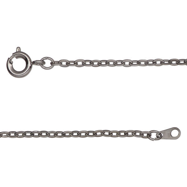 Chain, gunmetal-finished steel, 2mm, oval, 18 inches with springring clasp. Sold individually. image number 0