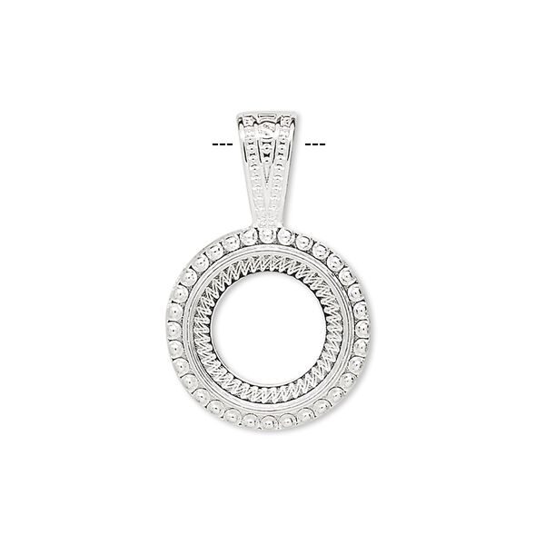 Pendant, silver-plated "pewter" (zinc-based alloy), 25.5x16.5mm round with rope design and 12mm round setting. Sold per pkg of 4. image number 0