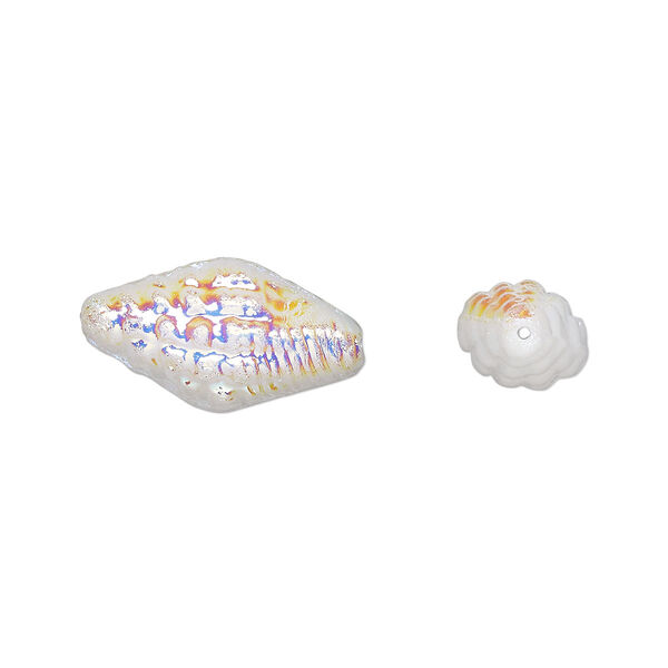 Bead, Preciosa, Czech pressed glass, opaque alabaster AB,16x8mm whelk shell. Sold per pkg of 10. image number 0