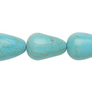 Bead, "turquoise" (resin) (imitation), blue-green, 20x14mm-21x15mm teardrop. Sold per 8-inch strand.