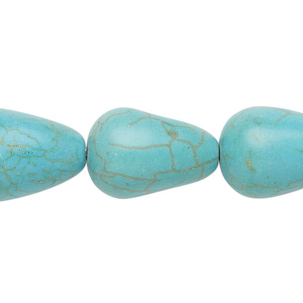 Bead, "turquoise" (resin) (imitation), blue-green, 20x14mm-21x15mm teardrop. Sold per 8-inch strand. image number 0