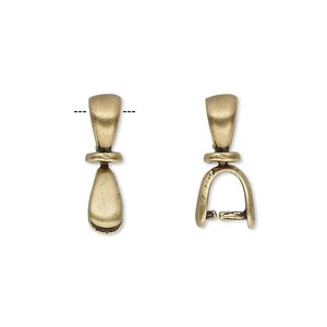 Bail, JBB Findings, ice-pick, antique brass-plated pewter (tin-based alloy), 18x5mm double-sided teardrop with swivel, 5mm grip length. Sold individually.