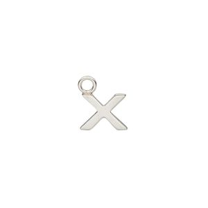Charm, sterling silver, 9x8mm single-sided modern square alphabet letter X. Sold individually.