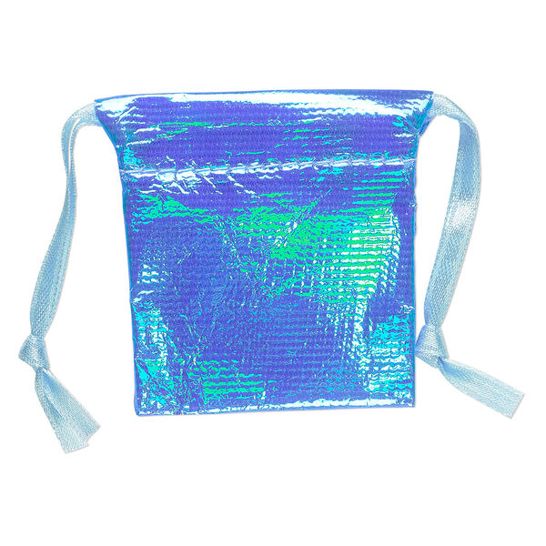Gift pouch, satin, fluorescent blue, 2 x 1-3/4 inches with drawstring. Sold per pkg of 12. image number 0