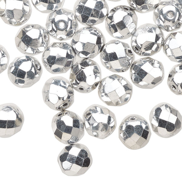 Bead, Czech fire-polished glass, metallic silver, 8mm faceted round. Sold per pkg of 600 (1/2 mass). image number 0