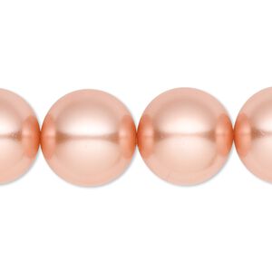 Bead, crystal pearl, peach, 16mm round. Sold per 15-1/2" to 16" strand, approximately 25 beads.