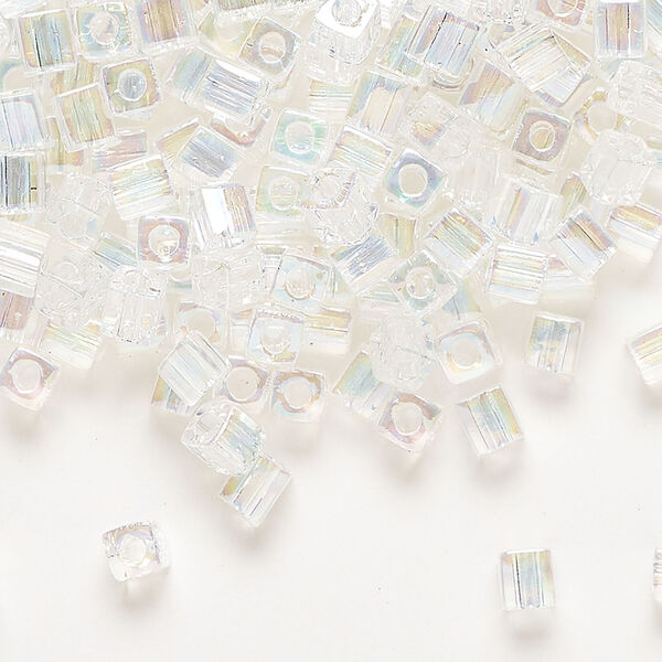 Seed bead, Miyuki 1pkg10g, glass, 3.5-3.7mm square, translucent rainbow clear (SB-250) image number 0