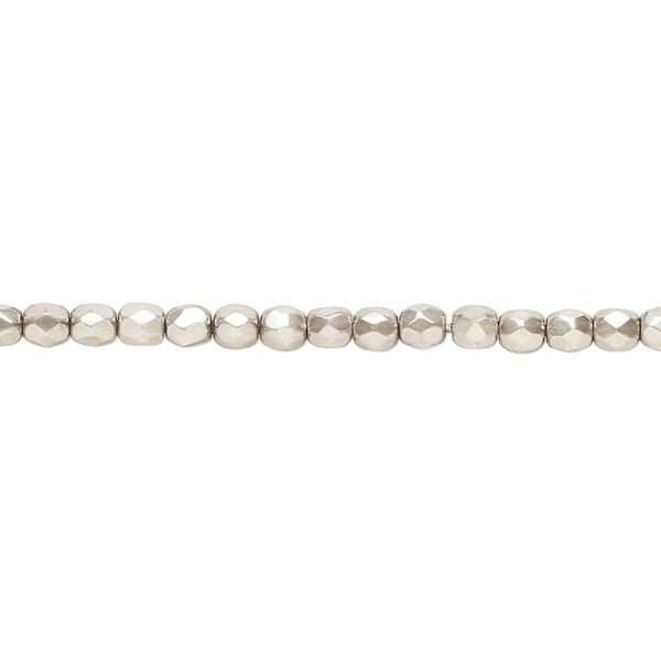Bead, Czech fire-polished, metallic glass, opaque silver, 3mm faceted round. Sold per 18-inch strand, approximately 150 beads. image number 0