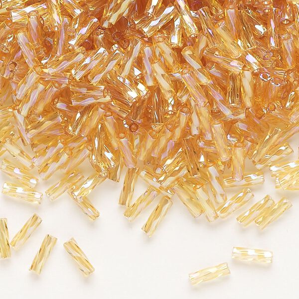 Bugle bead, Dyna-Mites™, glass, translucent rainbow gold, 6mm twisted. Sold per 50-gram pkg. image number 0