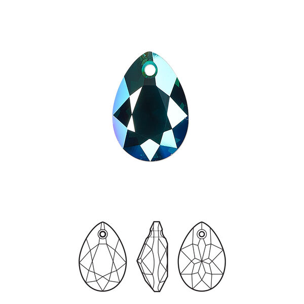 Drop 2pk emerald shimmer, Crystal Passions® 16x11mm pendant pear cut 6433 image number 0
