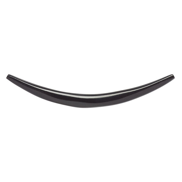 Component, horn (dyed), black, 5-7mm wide, 2-1/2 x 1/2 inch to 2-3/4 x 3/4 inch undrilled flat curve with tapered 3.5-4.5mm ends. Sold individually. image number 0