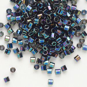 Seed bead, Delica®, glass, pkg/7.5g, #8 cut, opaque rainbow black (DBLC-0005).