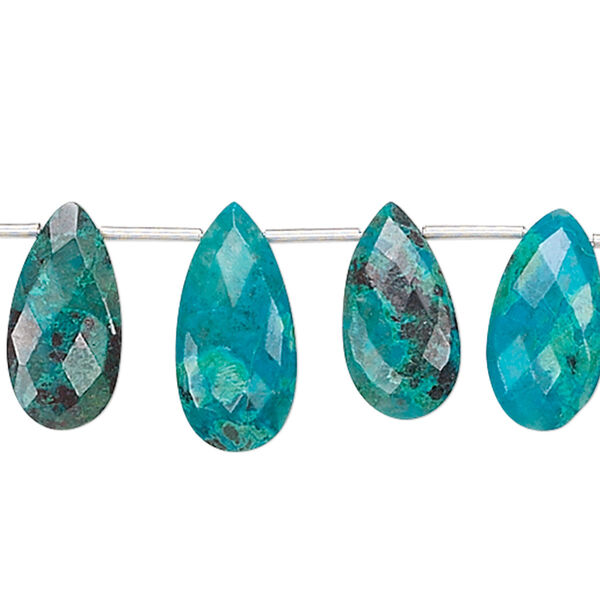 Bead, chrysocolla (stabilized), 13x7mm-17x9mm graduated hand-cut top-drilled faceted flat teardrop, B grade, Mohs hardness 2 to 4. Sold per pkg of 18 beads. image number 0