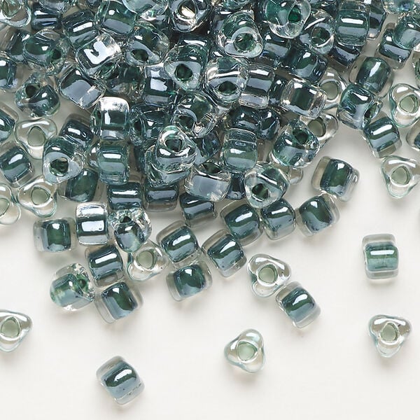 Seed bead, Miyuki 1pkg10g, glass, #5 triangle, transparent steel blue inside dyed color clear (TR-1127) image number 0