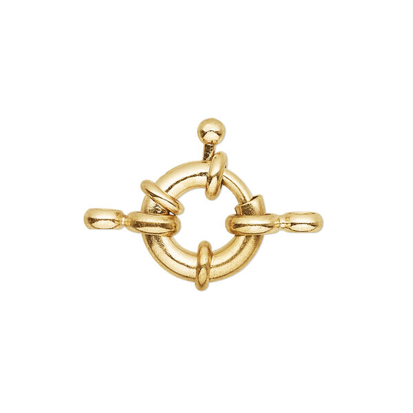 Clasp, springring, gold-finished brass, 13mm nautical design with loop. Sold per pkg of 2. image number 0