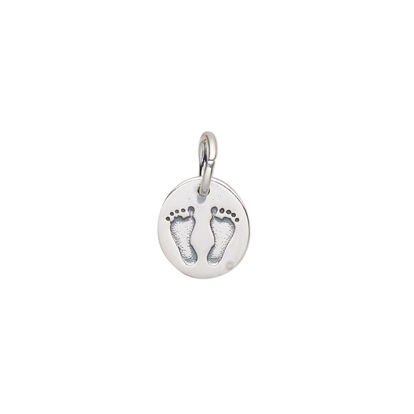Charm, antiqued sterling silver, 11x10mm single-sided oval with foot prints. Sold individually. image number 0