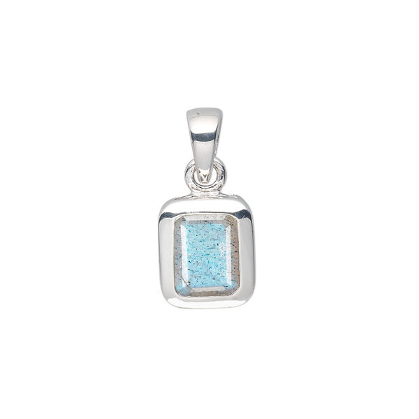 Pendant, labradorite (natural) and sterling silver, 22x10mm rectangle with 9x7mm faceted rectangle. Sold individually. image number 0
