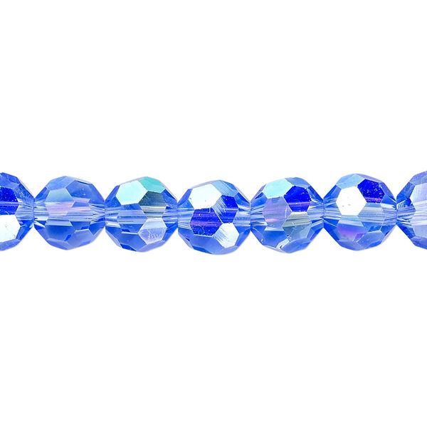 Bead 1pk 32 facets translucent light blue AB, Celestial Crystal® 8mm round 15.5-16 inch image number 0