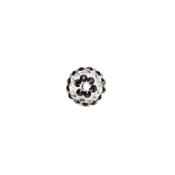 Bead, Egyptian glass rhinestone / epoxy / resin, white / clear / black, 10mm round with pav&eacute; striped design. Sold individually. image number 1