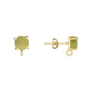 Sterling silver / peridot 1pkg2, rough nugget earstud / closed loop gold-plated 5-7mm