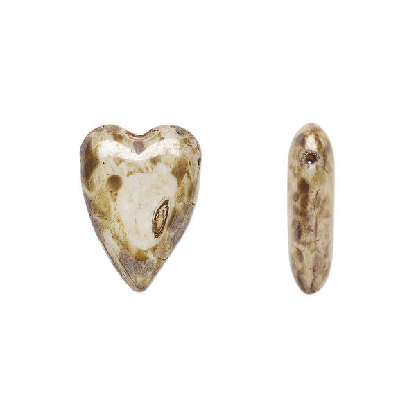 Bead, Czech pressed glass, tortoise granite, 18x13mm heart. Sold per 15" to 16" strand. image number 0