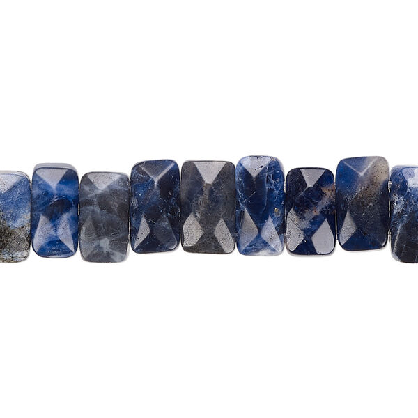 Bead, sodalite (natural), 9x5mm-10x6mm double-drilled faceted rectangle with 0.5-1.5mm holes, B grade, Mohs hardness 5 to 6. Sold per 8-inch strand, approximately 35 beads. image number 0