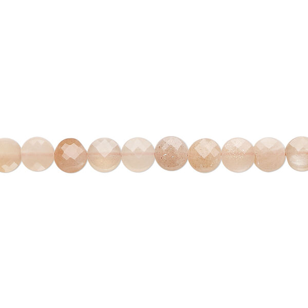 Bead, sunstone (natural), 4.9-5.2mm faceted flat round, B grade, Mohs hardness 6 to 6-1/2. Sold per 15-1/2 inch strand, approximately 75 beads. image number 0